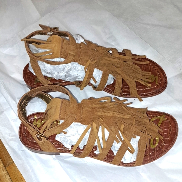 Sam Edelman Strappy Western Fringe Sandals. Brown Suede Leather. SIZE 8 - Picture 3 of 7